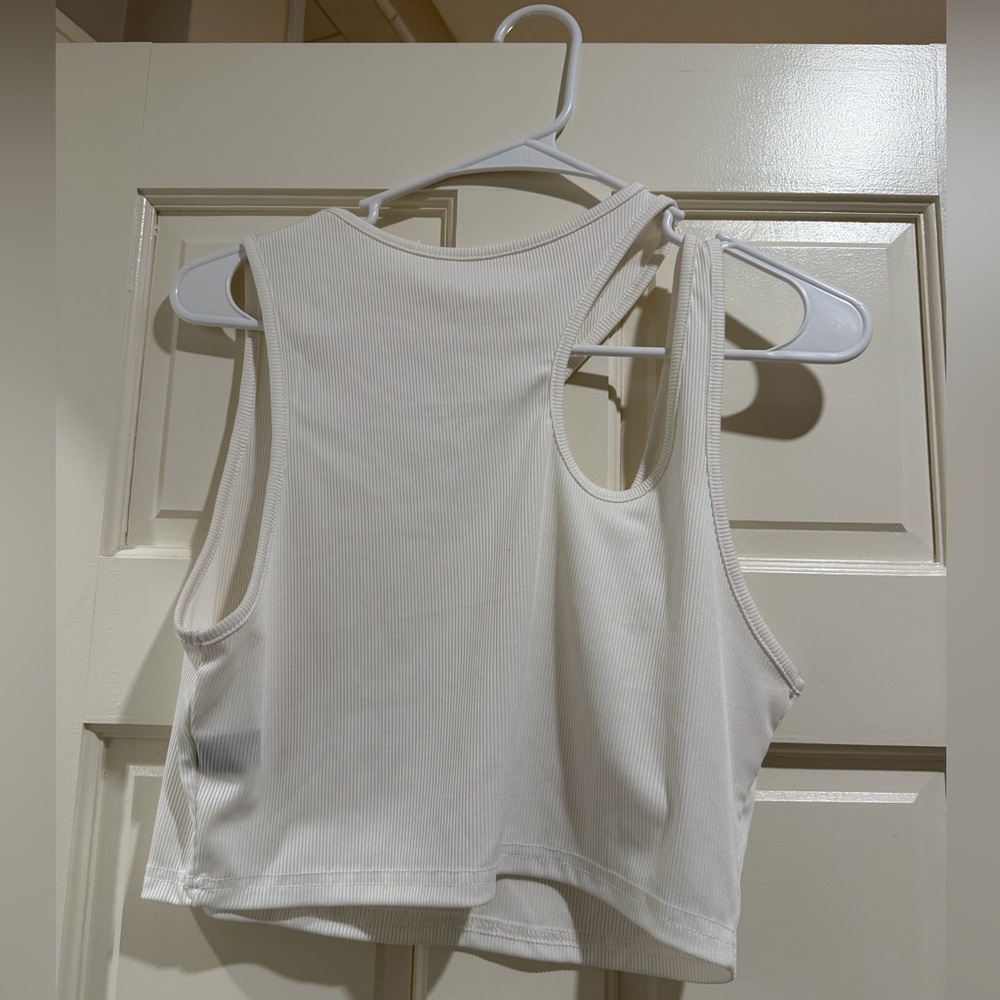 SHEIN White Ribbed Asymmetric Tie-Shoulder Tank Top